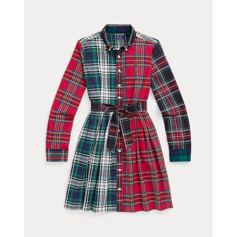 Polo Ralph Lauren Girls Plaid Cotton Fun Shirtdress Green Red Size 16 Holiday
